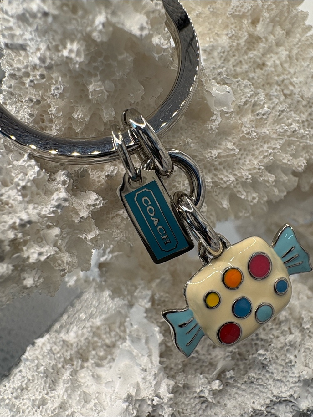 Coach Small Enamel Candy Charm Keyring in Cream & Blue